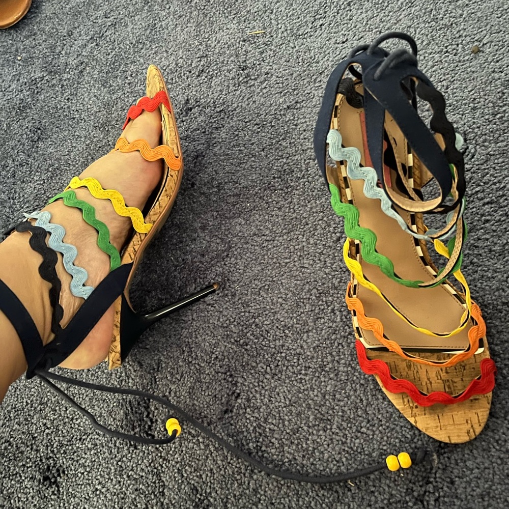 Betsey Johnson Red and Yellow Heels Vibrant Strappy Design